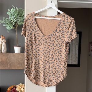 Abercrombie & Fitch Brown Leopard V-Neck Tee